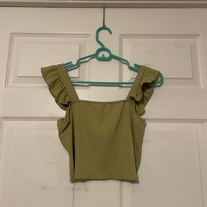 Ruffled Olive Green Crop Top